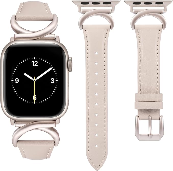 TOYOUTHS Leather Strap Compatible with Apple Watch Straps 41mm 40mm 38mm Women, Slim Thin Dressy Designer Strap with C-Shaped Metal Buckle for iWatch Series 9/8/7/6/5/4/3/2/1/SE