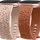 TOYOUTHS 2 Pack Compatible with Fitbit Versa 4/Versa 3/Sense 2/Sense Bands for Women Floral Engraved Straps Soft Silicone Dressy Embossed Flower Wristband Bracelet for Fitbit Versa 4/Sense Watch Band