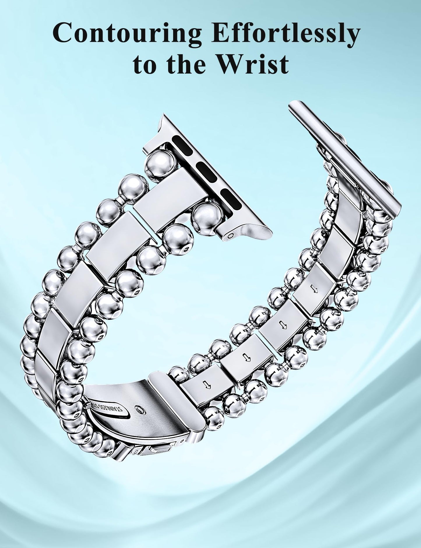 TOYOUTHS Beaded Bracelet Compatible with Apple Watch Bands 38/40/41/42/44/45/46/49mm Women, Dressy Fancy Stainless Steel Metal Elegant Jewelry Strap for iWatch Series 11 10 9 8 7 6 5 4 Ultra/SE 3 2 1