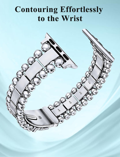 Beaded Bracelet for Apple Watch Bands | Dressy Stainless Steel Metal Elegant Jewelry Strap