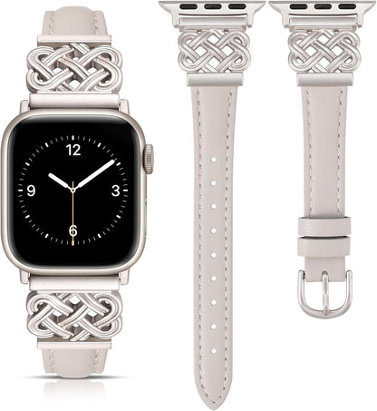 TOYOUTHS Leather Band Compatible with Apple Watch Bands 38/40/41/42/44/45/49mm Women, Slim Leather Strap with Designer Dressy Interlock Buckle for iWatch Series 9/8/7/6/5/SE/4/3/2/1 Ultra/Ultra 2