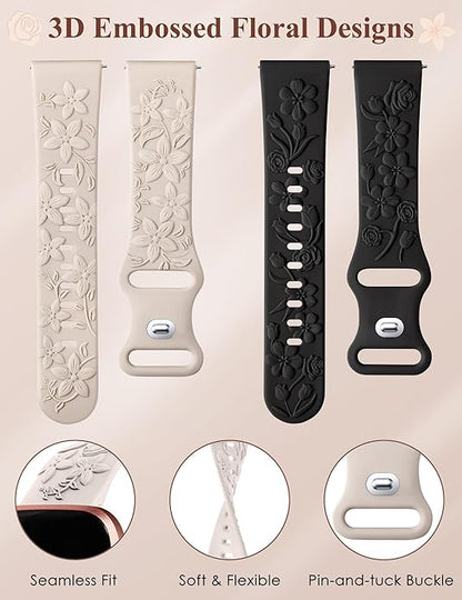 TOYOUTHS 2 Pack Compatible with Fitbit Versa 2/Versa Lite/Versa Watch Bands for Women Floral Engraved Soft Silicone Dressy Embossed Flower Strap Replacement Versa 2 Special Edition Bracelet Wristband