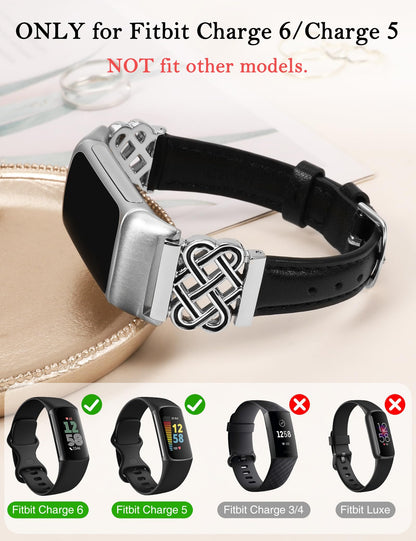 Slim Dressy Celtic Knot Leather Band for Fitbit Charge 6/Fitbit Charge 5 Band Women