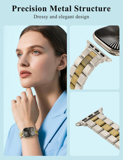 Two-Tone Metal Band for Apple Watch Band | Formal Dressy Stainless Steel Classy Strap