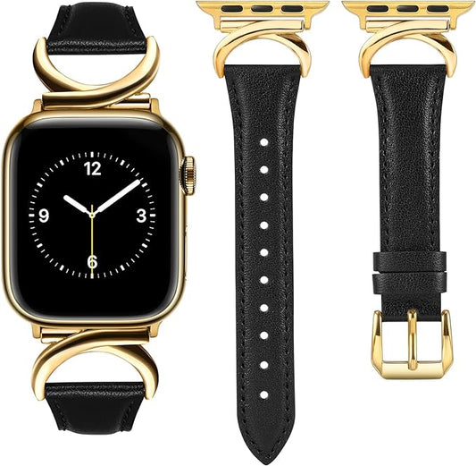 TOYOUTHS Compatible with Apple Watch Band Leather Strap 41mm 40mm 38mm Women Dressy C-Shaped Metal Buckle Bracelet Wristband for iWatch Bands Series SE 9 8 7 6 5 4 3 2 1