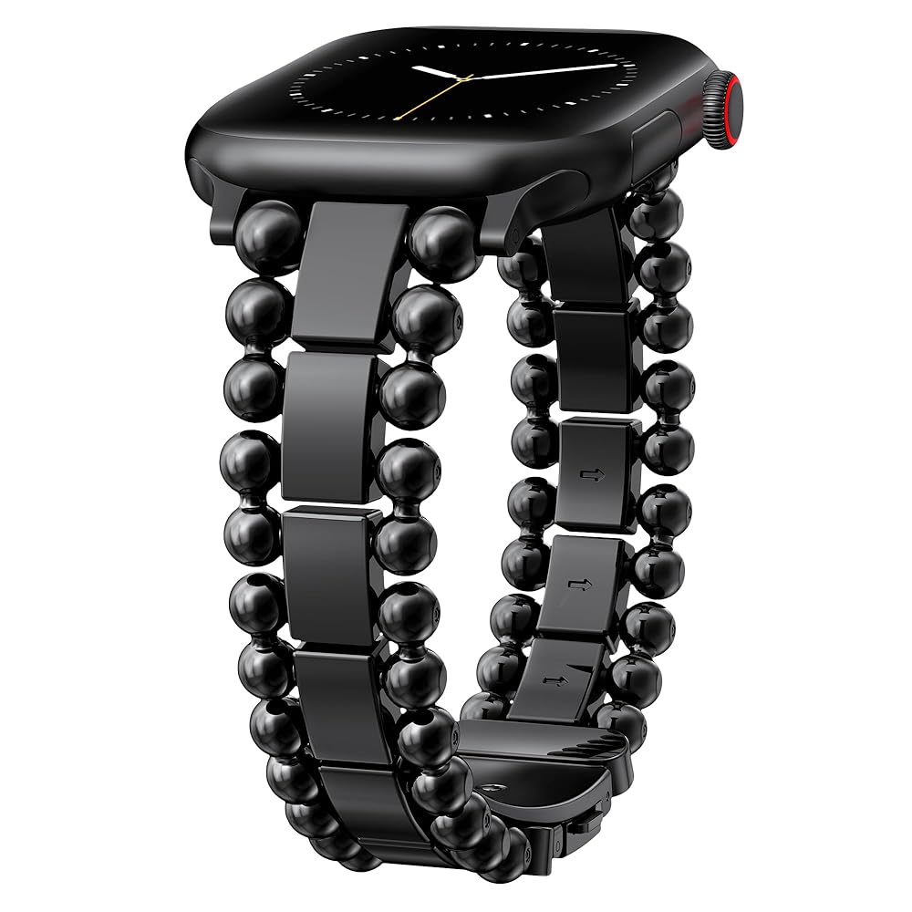 TOYOUTHS Beaded Bracelet Compatible with Apple Watch Bands 38/40/41/42/44/45/46/49mm Women, Dressy Fancy Stainless Steel Metal Elegant Jewelry Strap for iWatch Series 11 10 9 8 7 6 5 4 Ultra/SE 3 2 1