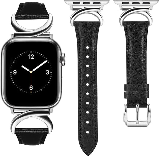 TOYOUTHS Leather Strap Compatible with Apple Watch Straps 41mm 40mm 38mm Women, Slim Thin Dressy Designer Strap with C-Shaped Metal Buckle for iWatch Series 9/8/7/6/5/4/3/2/1/SE