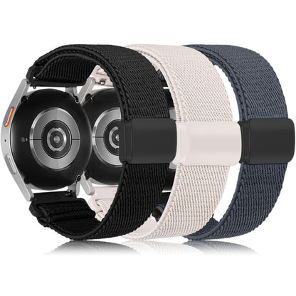 TOYOUTHS 3 Pack Magnetic Stretchy Band Compatible with Samsung Galaxy Watch 7/6/5/4/FE/Active 2 40m 44mm/Watch 6/4 Classic/5 Pro 45mm, 20mm Wristband Elastic Nylon Braided Sport Strap Women Men