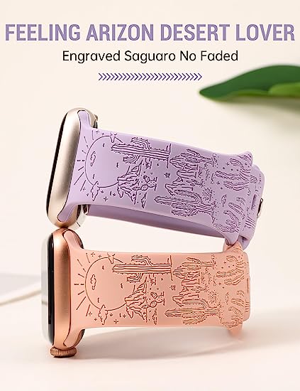 TOYOUTHS Saguaro Engraved Silicone Band Compatible with Apple Watch Band Western Cactus Desert Landscape Wild Cowboy Design Cute Soft Sport Strap for iWatch Series 8/7/SE/6/5/4/3/2/1/Ultra, 6 Packs