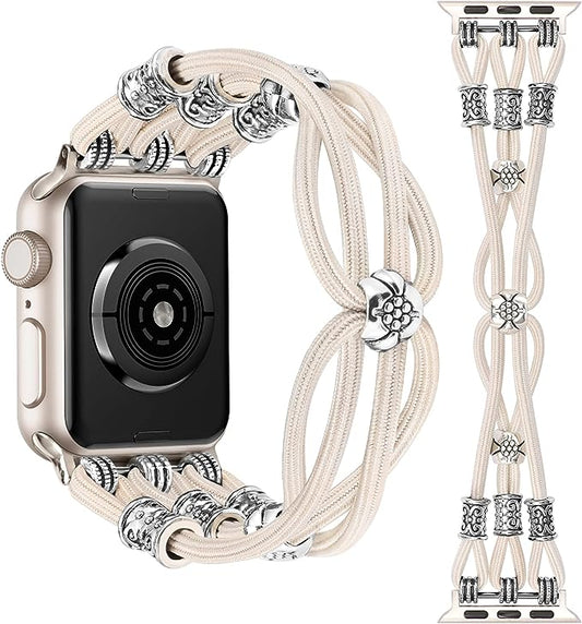 TOYOUTHS Boho Beaded Bracelet Compatible with Apple Watch Band 38mm 40mm 41mm Women Braided Elastic Stretchy Solo Loop Nylon Cute Beads Strap for iWatch Series 8/7/SE/6/5/4/3/2/1