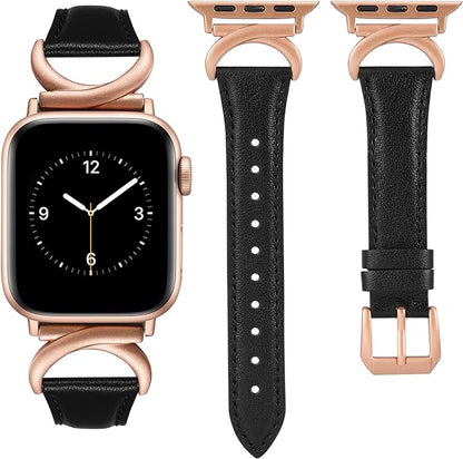 TOYOUTHS Leather Strap Compatible with Apple Watch Straps 41mm 40mm 38mm Women, Slim Thin Dressy Designer Strap with C-Shaped Metal Buckle for iWatch Series 9/8/7/6/5/4/3/2/1/SE