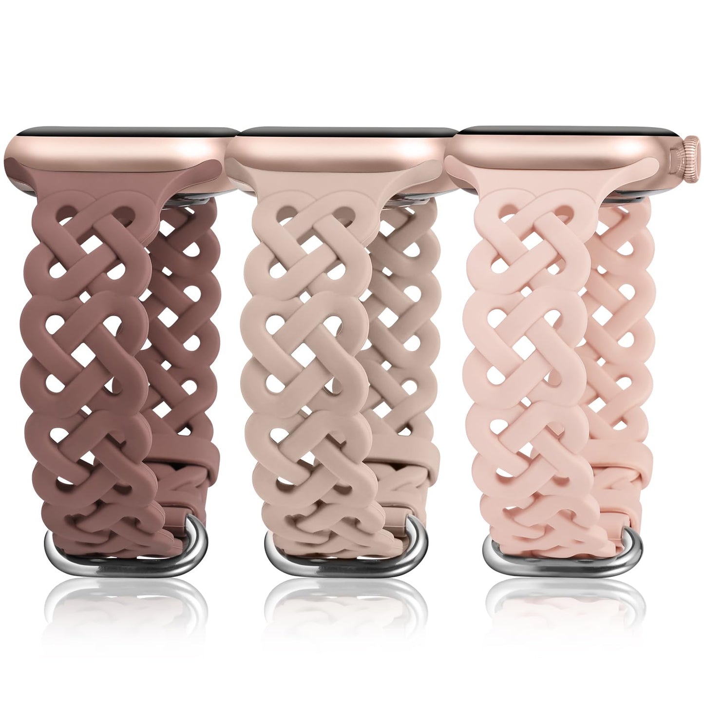 TOYOUTHS Celtic Knot Silicone Bands Compatible with Apple Watch Band 42/41/40/38/44/45/46/49mm Women, 3 Pack Sport Cute Slim Braided Hollow-out Strap for iWatch Series 10/9/8/7/6/5/4/3/SE/Ultra 2