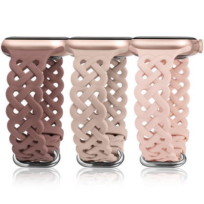 TOYOUTHS Celtic Knot Silicone Bands Compatible with Apple Watch Band 42/41/40/38/44/45/46/49mm Women, 3 Pack Sport Cute Slim Braided Hollow-out Strap for iWatch Series 10/9/8/7/6/5/4/3/SE/Ultra 2