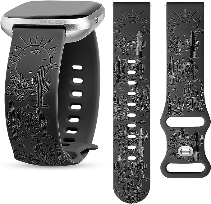 TOYOUTHS Compatible with Fitbit Versa 2 Bands/Versa Lite/Versa Watch Band Women Men Soft Silicone Engraved Dressy Western Saguaro Cactus Vintage Sport Strap Versa 2 Special Edition Wristband