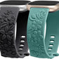 TOYOUTHS 2 Pack Compatible with Fitbit Versa 4/Versa 3/Sense 2/Sense Bands for Women Floral Engraved Straps Soft Silicone Dressy Embossed Flower Wristband Bracelet for Fitbit Versa 4/Sense Watch Band