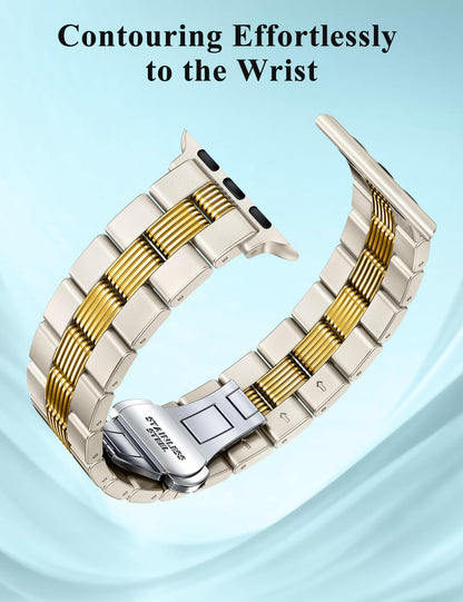 Two-Tone Metal Band for Apple Watch Band | Formal Dressy Stainless Steel Classy Strap