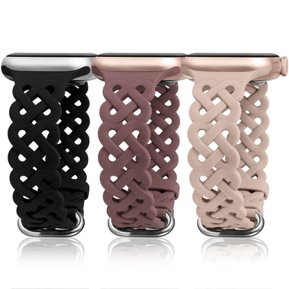 TOYOUTHS Celtic Knot Silicone Bands Compatible with Apple Watch Band 42/41/40/38/44/45/46/49mm Women, 3 Pack Sport Cute Slim Braided Hollow-out Strap for iWatch Series 10/9/8/7/6/5/4/3/SE/Ultra 2
