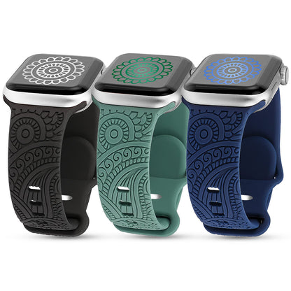 TOYOUTHS 3-Pack Compatible with Apple Watch Band 38mm 40mm 41mm Women Soft Silicone Laser Engraved Boho Floral Bracelet Sport Straps for iWatch Series 9 8 7 6 5 4 3 2 1 SE