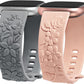 TOYOUTHS 2 Pack Compatible with Fitbit Versa 4/Versa 3/Sense 2/Sense Bands for Women Floral Engraved Straps Soft Silicone Dressy Embossed Flower Wristband Bracelet for Fitbit Versa 4/Sense Watch Band