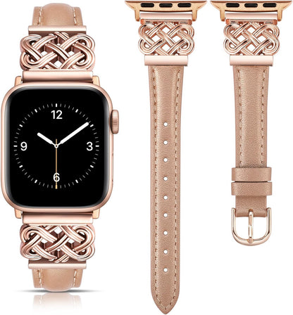TOYOUTHS Leather Band Compatible with Apple Watch Bands 38/40/41/42/44/45/49mm Women, Slim Leather Strap with Designer Dressy Interlock Buckle for iWatch Series 9/8/7/6/5/SE/4/3/2/1 Ultra/Ultra 2