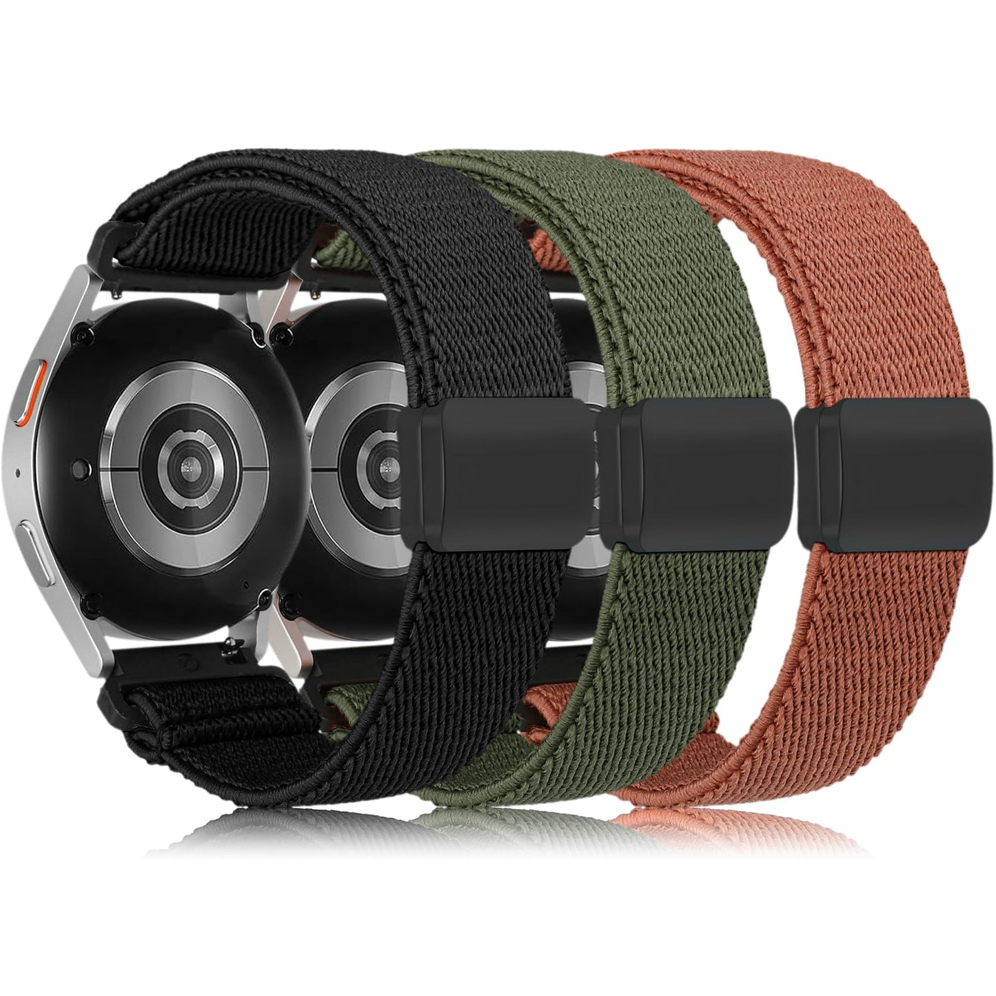 TOYOUTHS 3 Pack Magnetic Stretchy Band Compatible with Samsung Galaxy Watch 7/6/5/4/FE/Active 2 40m 44mm/Watch 6/4 Classic/5 Pro 45mm, 20mm Wristband Elastic Nylon Braided Sport Strap Women Men