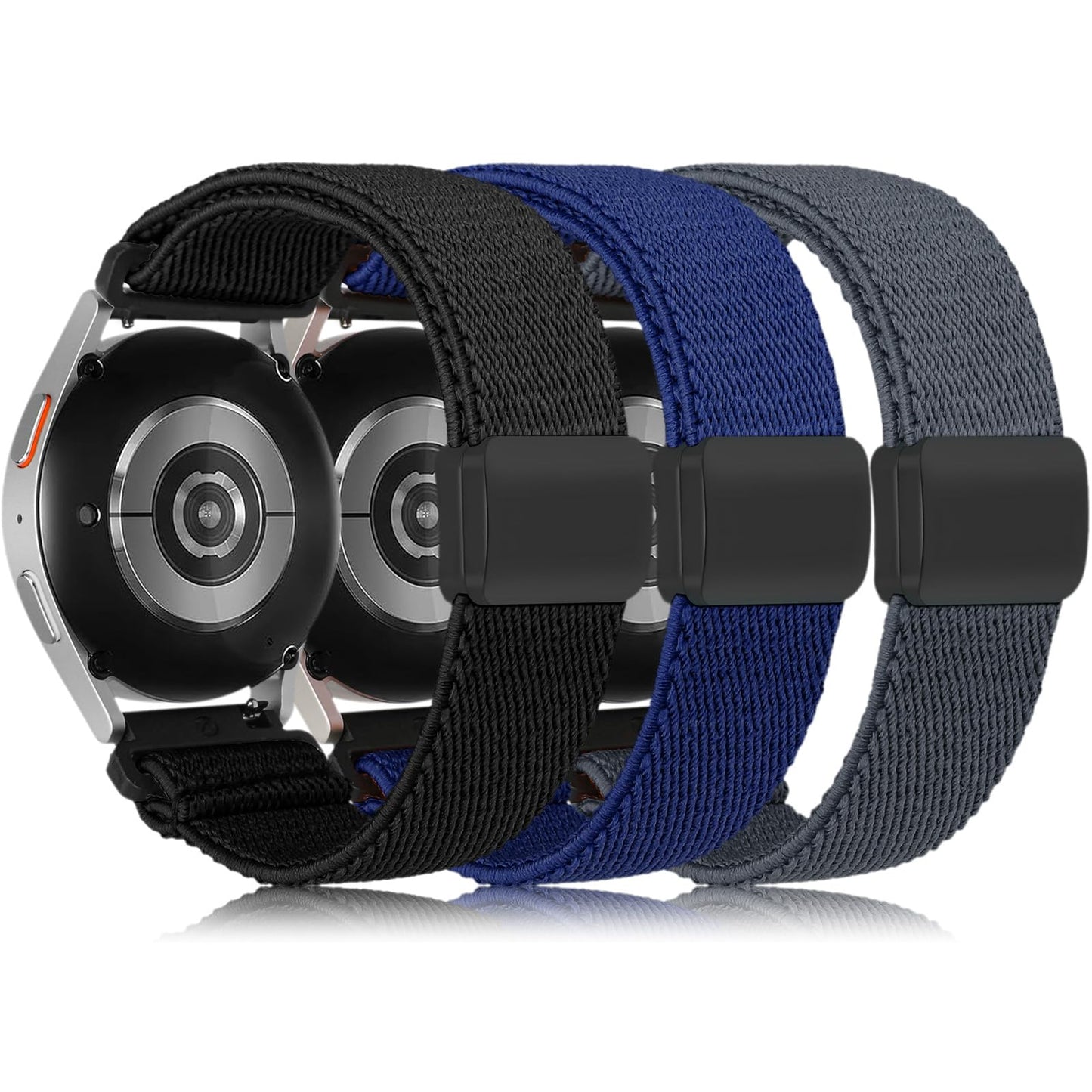 TOYOUTHS 3 Pack Magnetic Stretchy Band Compatible with Samsung Galaxy Watch 7/6/5/4/FE/Active 2 40m 44mm/Watch 6/4 Classic/5 Pro 45mm, 20mm Wristband Elastic Nylon Braided Sport Strap Women Men
