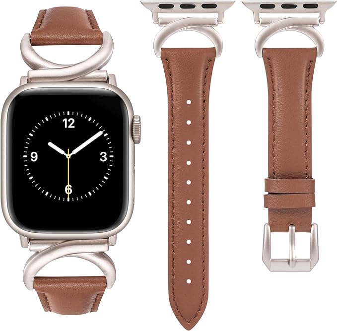 TOYOUTHS Leather Strap Compatible with Apple Watch Straps 41mm 40mm 38mm Women, Slim Thin Dressy Designer Strap with C-Shaped Metal Buckle for iWatch Series 9/8/7/6/5/4/3/2/1/SE