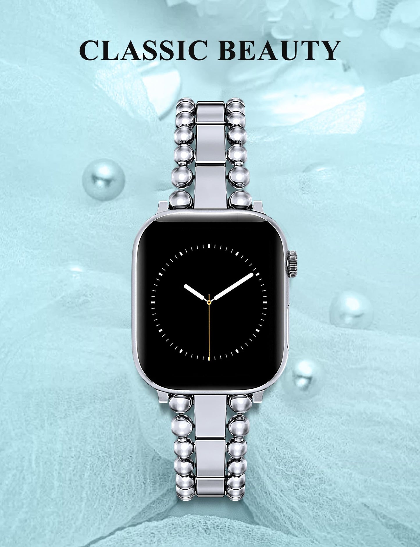 TOYOUTHS Beaded Bracelet Compatible with Apple Watch Bands 38/40/41/42/44/45/46/49mm Women, Dressy Fancy Stainless Steel Metal Elegant Jewelry Strap for iWatch Series 11 10 9 8 7 6 5 4 Ultra/SE 3 2 1