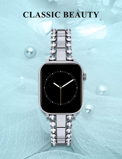 Beaded Bracelet for Apple Watch Bands | Dressy Stainless Steel Metal Elegant Jewelry Strap