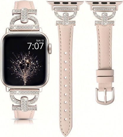 TOYOUTHS Genuine Leather Band Compatible with Apple Watch Bands 41mm 40mm 38mm Women Slim Thin Strap with D-Shaped Metal Buckle Luxury Bracelet Wristband for iWatch Series SE 8 7 6 5 4 3 2 1