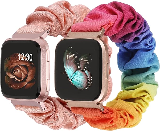 TOYOUTHS 2-Pack Compatible with Fitbit Versa/Versa 2/Versa Lite Watch Bands Scrunchie Elastic Cloth Fabric Strap Cute Stretchy Wristband for Versa 2 Special Edition Women