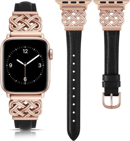 TOYOUTHS Leather Band Compatible with Apple Watch Bands 38/40/41/42/44/45/49mm Women, Slim Leather Strap with Designer Dressy Interlock Buckle for iWatch Series 9/8/7/6/5/SE/4/3/2/1 Ultra/Ultra 2