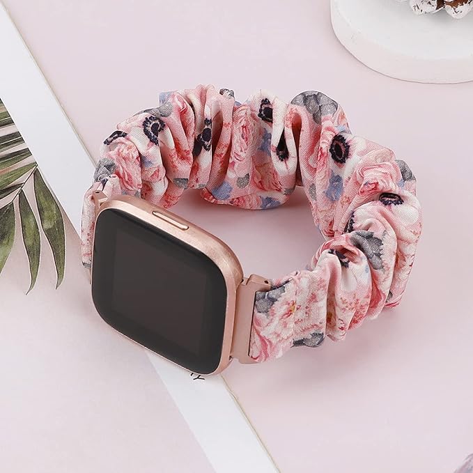 TOYOUTHS 2-Pack Compatible with Fitbit Versa/Versa 2/Versa Lite Watch Bands Scrunchie Elastic Cloth Fabric Strap Cute Stretchy Wristband for Versa 2 Special Edition Women