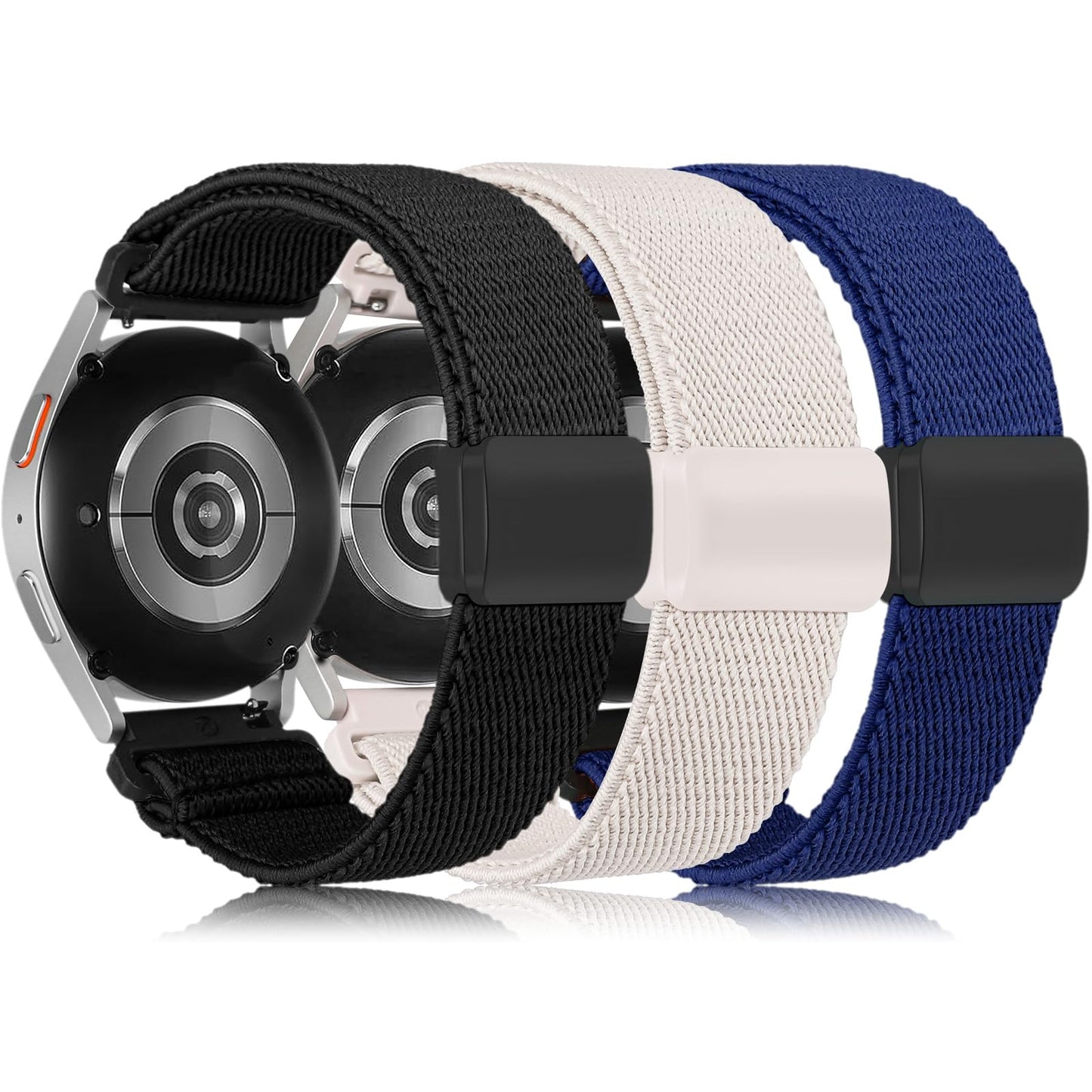 TOYOUTHS 3 Pack Magnetic Stretchy Band Compatible with Samsung Galaxy Watch 7/6/5/4/FE/Active 2 40m 44mm/Watch 6/4 Classic/5 Pro 45mm, 20mm Wristband Elastic Nylon Braided Sport Strap Women Men