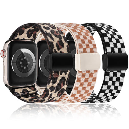3 Pack Stretchy Loop Band with Magnetic Clasp Compatible with Apple Watch Band 40mm 38mm 41mm 42mm 44mm 45mm 46mm 49mm, Nylon Braided Elastic Strap for iWatch Series 10 9 8 7 6 SE 5 4 3 Ultra 2 1
