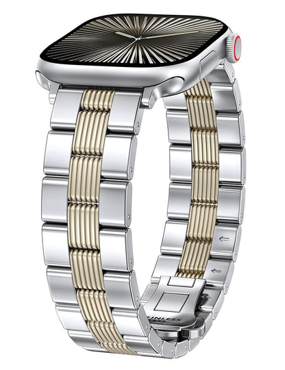 Two-Tone Metal Band for Apple Watch Band | Formal Dressy Stainless Steel Classy Strap