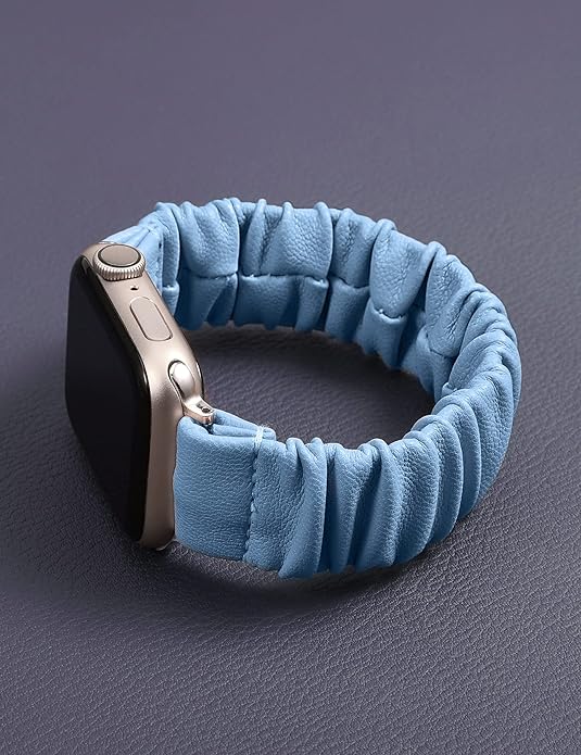 TOYOUTHS Compatible with Apple Watch Band Scrunchie Leather Stretchy Women Kids Elastic Bracelet iWatch Ultra 1/2 (49mm), Series 9/8/7(41mm 45mm), Series SE/6/5/4(40mm 44mm), Series 3/2/1(38mm 42mm)