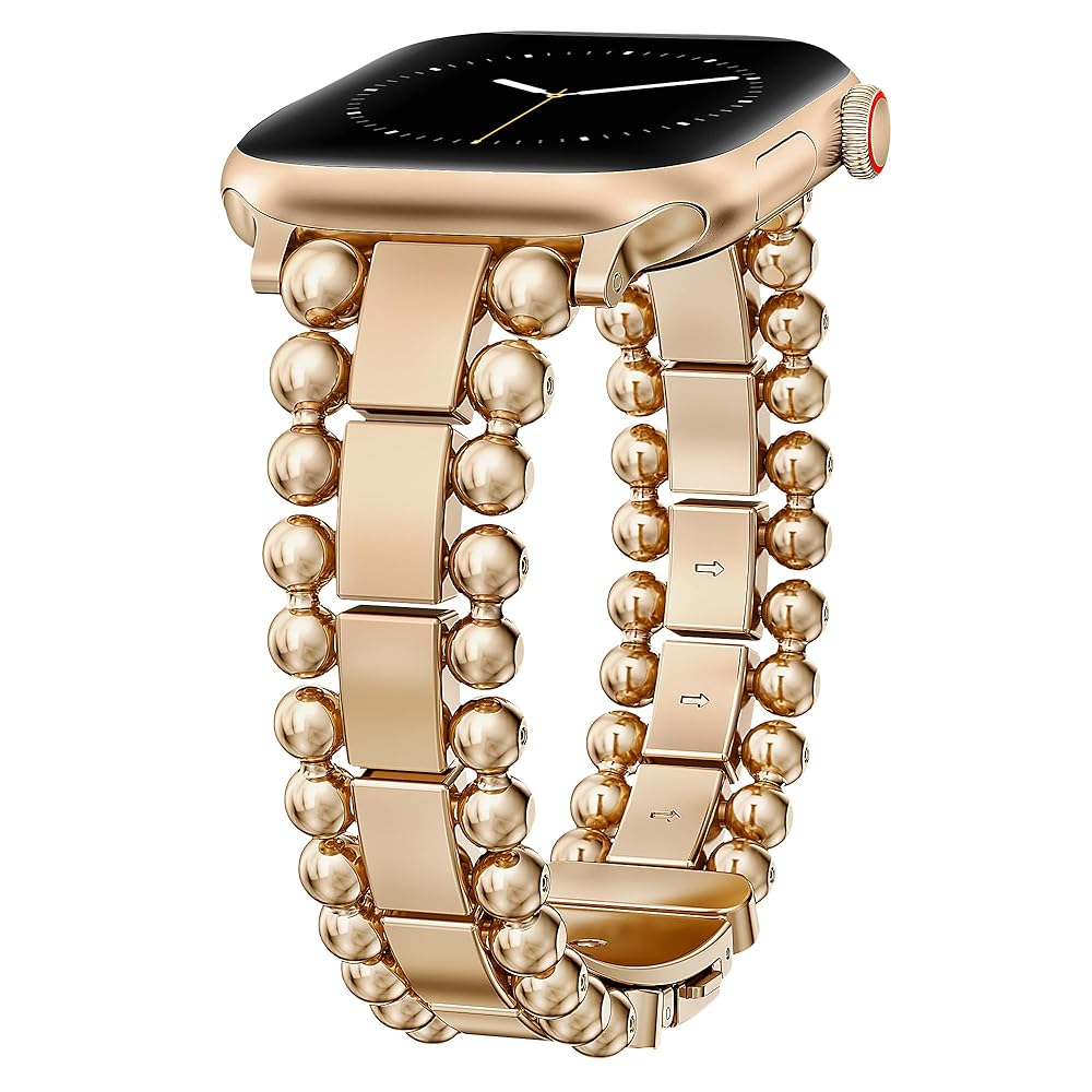 TOYOUTHS Beaded Bracelet Compatible with Apple Watch Bands 38/40/41/42/44/45/46/49mm Women, Dressy Fancy Stainless Steel Metal Elegant Jewelry Strap for iWatch Series 11 10 9 8 7 6 5 4 Ultra/SE 3 2 1