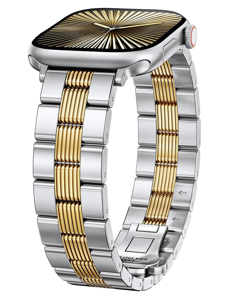 TOYOUTHS Mixed Metal Band Compatible with Apple Watch Bands 38/40/41/42/44/45/46/49mm Women Men, Formal Dressy Two-Tone Stainless Steel Classy Strap for iWatch Series 11 10 9 8 7 6 5 4 SE/Ultra 3 2 1
