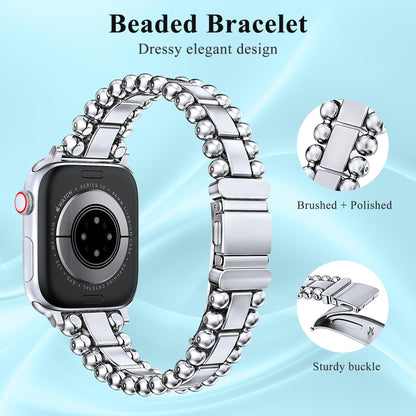 Beaded Bracelet for Apple Watch Bands | Dressy Stainless Steel Metal Elegant Jewelry Strap