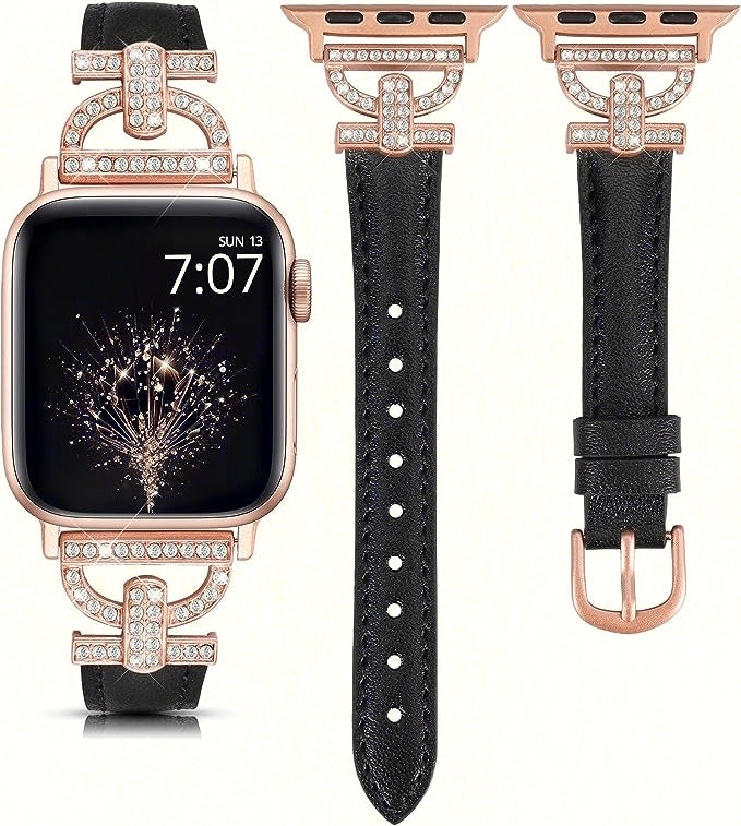 TOYOUTHS Genuine Leather Band Compatible with Apple Watch Bands 41mm 40mm 38mm Women Slim Thin Strap with D-Shaped Metal Buckle Luxury Bracelet Wristband for iWatch Series SE 8 7 6 5 4 3 2 1