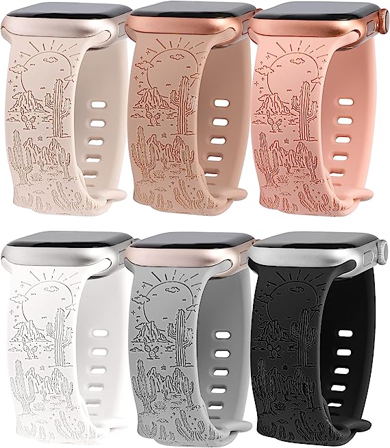 TOYOUTHS Saguaro Engraved Silicone Band Compatible with Apple Watch Band 41/40/38mm Western Cactus Desert Landscape Wild Cowboy Design Cute Soft Sport Strap for iWatch Series 8/7/SE/6/5/4/3/2/1/Ultra