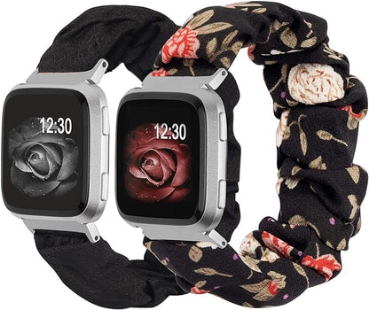 TOYOUTHS 2-Pack Compatible with Fitbit Versa/Versa 2/Versa Lite Watch Bands Scrunchie Elastic Cloth Fabric Strap Cute Stretchy Wristband for Versa 2 Special Edition Women