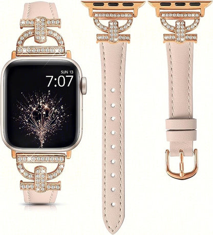 TOYOUTHS Genuine Leather Band Compatible with Apple Watch Bands 41mm 40mm 38mm Women Slim Thin Strap with D-Shaped Metal Buckle Luxury Bracelet Wristband for iWatch Series SE 8 7 6 5 4 3 2 1
