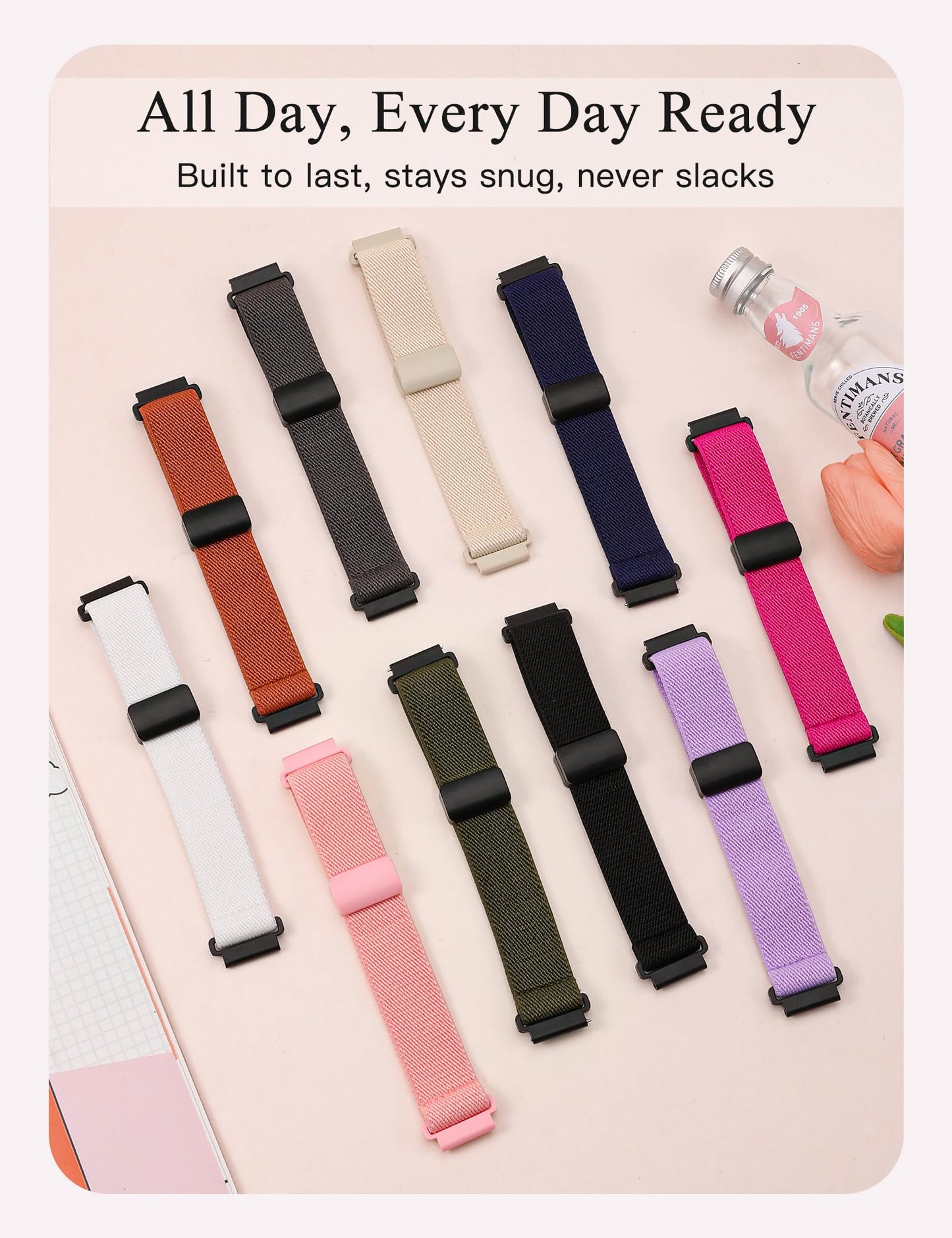 TOYOUTHS 3 Pack Magnetic Stretchy Band Compatible with Samsung Galaxy Watch 7/6/5/4/FE/Active 2 40m 44mm/Watch 6/4 Classic/5 Pro 45mm, 20mm Wristband Elastic Nylon Braided Sport Strap Women Men