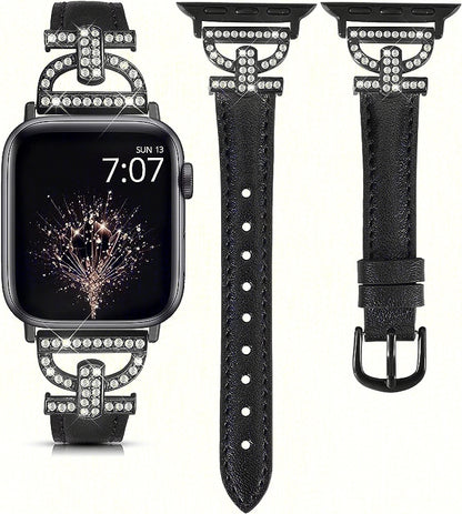 TOYOUTHS Genuine Leather Band Compatible with Apple Watch Bands 41mm 40mm 38mm Women Slim Thin Strap with D-Shaped Metal Buckle Luxury Bracelet Wristband for iWatch Series SE 8 7 6 5 4 3 2 1