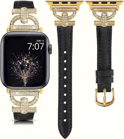 TOYOUTHS Genuine Leather Band Compatible with Apple Watch Bands 41mm 40mm 38mm Women Slim Thin Strap with D-Shaped Metal Buckle Luxury Bracelet Wristband for iWatch Series SE 8 7 6 5 4 3 2 1