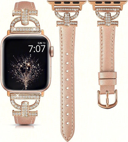 TOYOUTHS Genuine Leather Band Compatible with Apple Watch Bands 41mm 40mm 38mm Women Slim Thin Strap with D-Shaped Metal Buckle Luxury Bracelet Wristband for iWatch Series SE 8 7 6 5 4 3 2 1