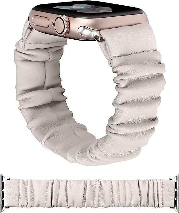 TOYOUTHS Leather Stretchy Band Compatible with Apple Watch Band Scrunchie Women Kids Cute Elastic Bracelet for iwatch Series 8/7(41mm), SE/6/5/4(40mm), 3/2/1(38mm), Black