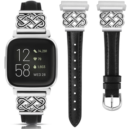 TOYOUTHS Celtic Knot Leather Band Compatible with Fitbit Versa 2/Versa/Versa Lite/SE Band Women, Slim Dressy Thin Designer Premium Leather Strap with Interlock Buckle for Fitbit Versa 2 Smartwatch